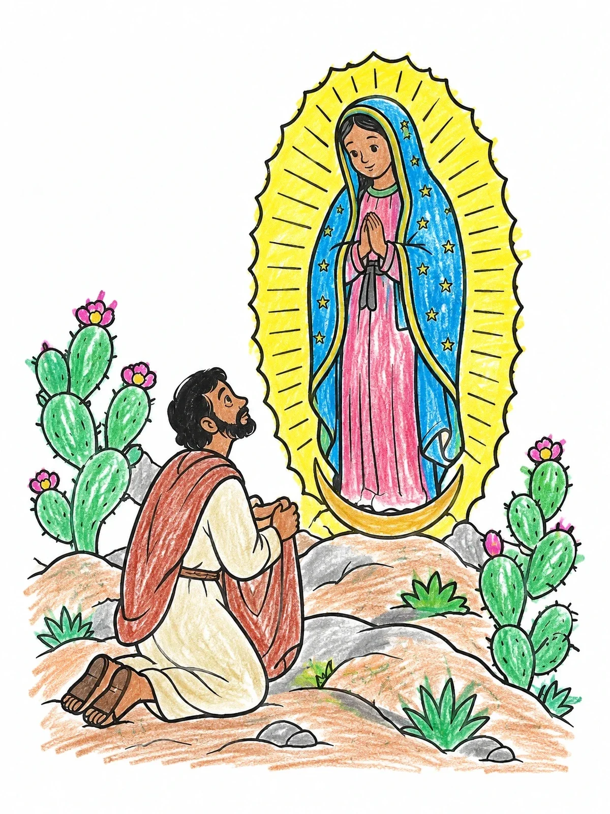 Colored example of the Saint Juan Diego And Our Lady Of Guadalupe coloring page
