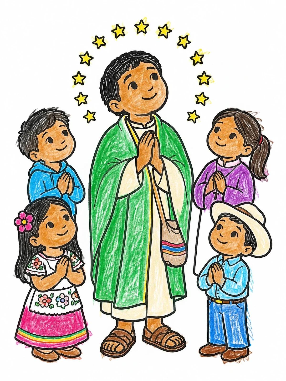 Colored example of the Saint Juan Diego Praying With Children coloring page