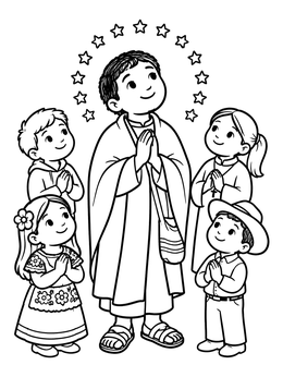 Free printable Saint Juan Diego Praying With Children coloring page