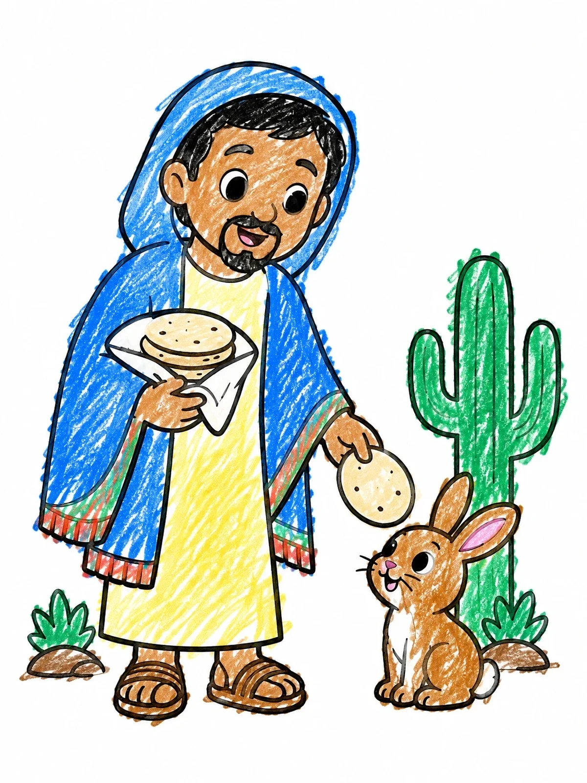 Colored example of the Saint Juan Diego And Desert Rabbit coloring page