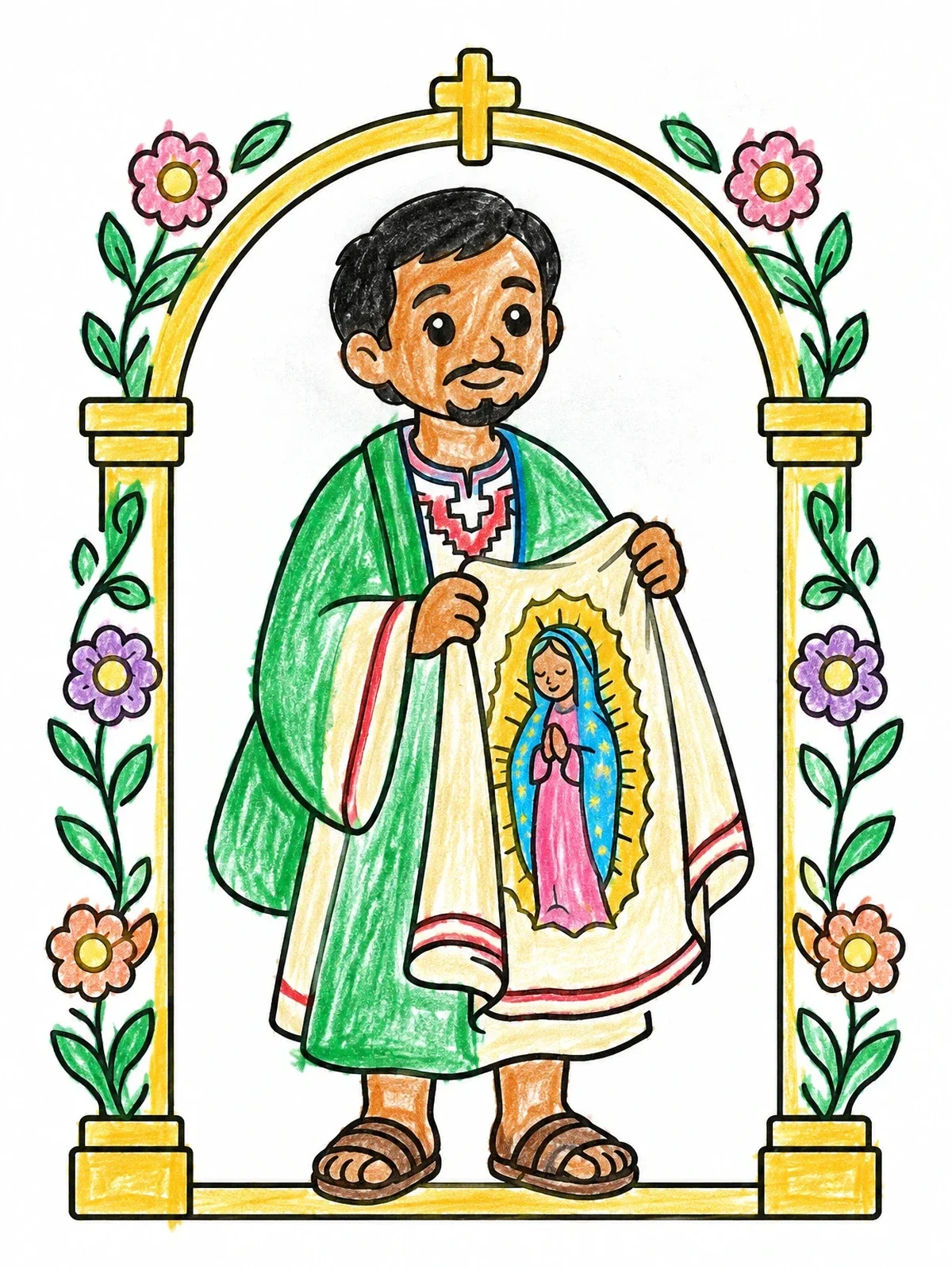 Colored example of the Saint Juan Diego With Tilma coloring page