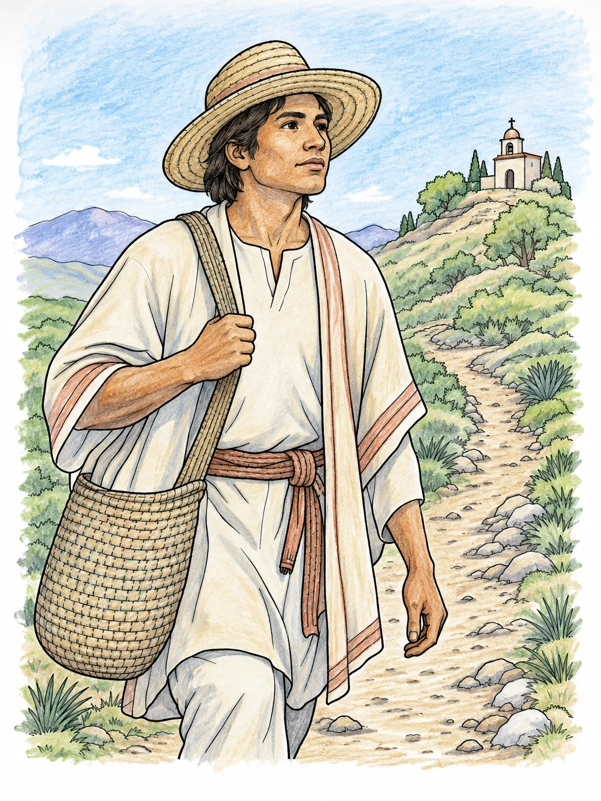 Colored example of the Saint Juan Diego On The Trail coloring page
