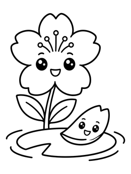 Free printable Cute Cherry Blossom And Floating Petal coloring page