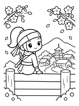 Free printable Little Ninja By Cherry Blossoms coloring page