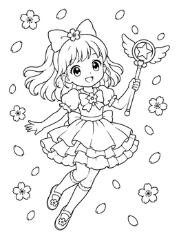 Free printable Magical Anime Girl With Wand coloring page