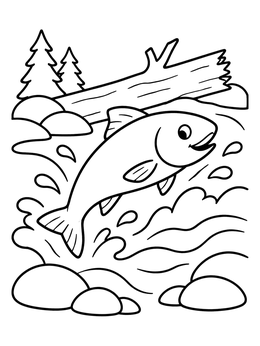 Free printable Salmon Leaping Over River Rapids coloring page