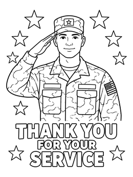Free printable Saluting Soldier Thank You Tribute coloring page
