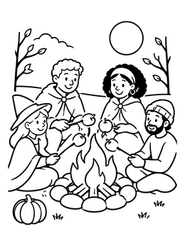 Free printable Friends Roasting Apples By Fire coloring page