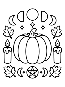 Free printable Samhain Pumpkin With Moon Phases And Candles coloring page