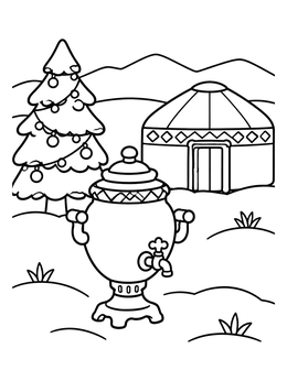 Free printable Samovar Beside A Yurt And Pine Tree coloring page