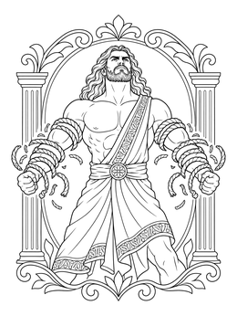 A mighty hero breaks heavy ropes on his arms in this strength coloring page.