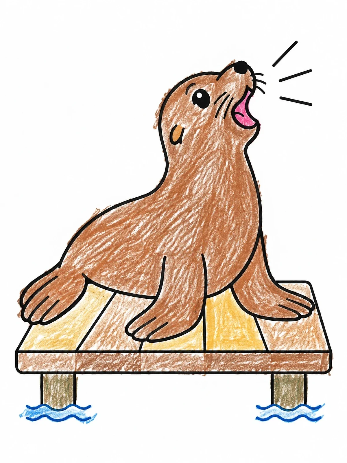 Colored example of the Barking Sea Lion On Pier coloring page