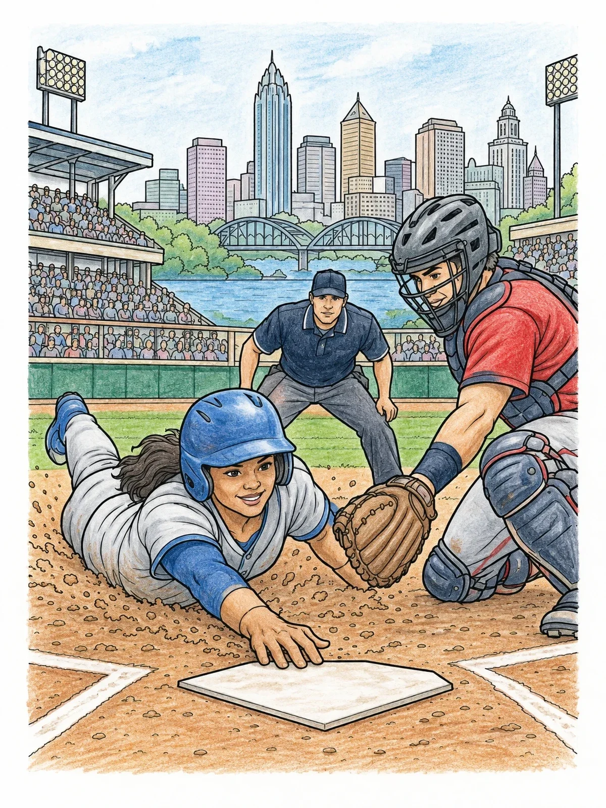 Colored example of the Baseball Slide At Home Plate coloring page