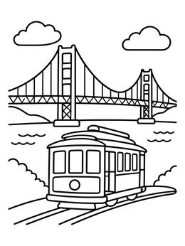 Free printable San Francisco Cable Car And Bridge coloring page