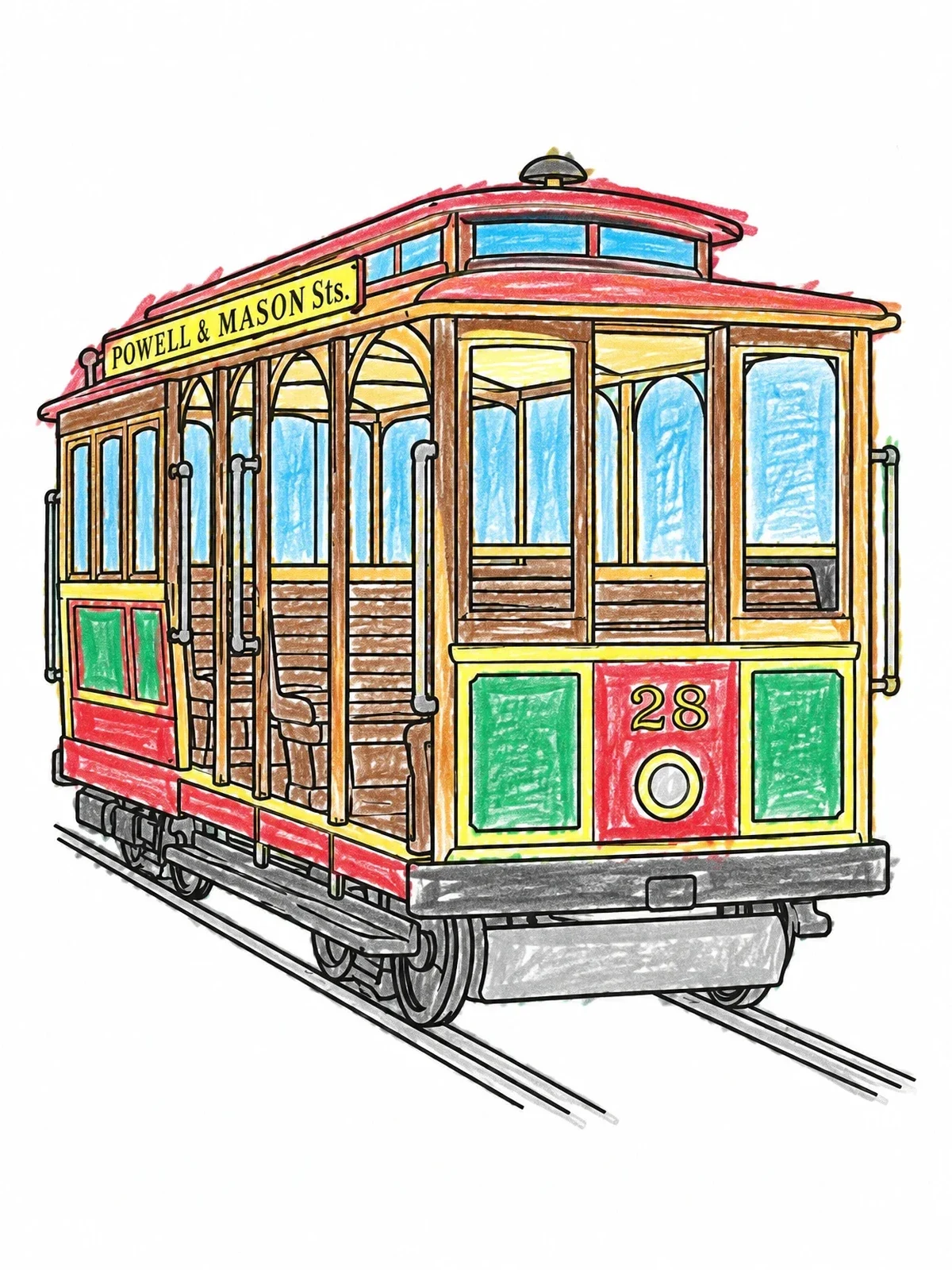 Colored example of the Classic San Francisco Cable Car coloring page