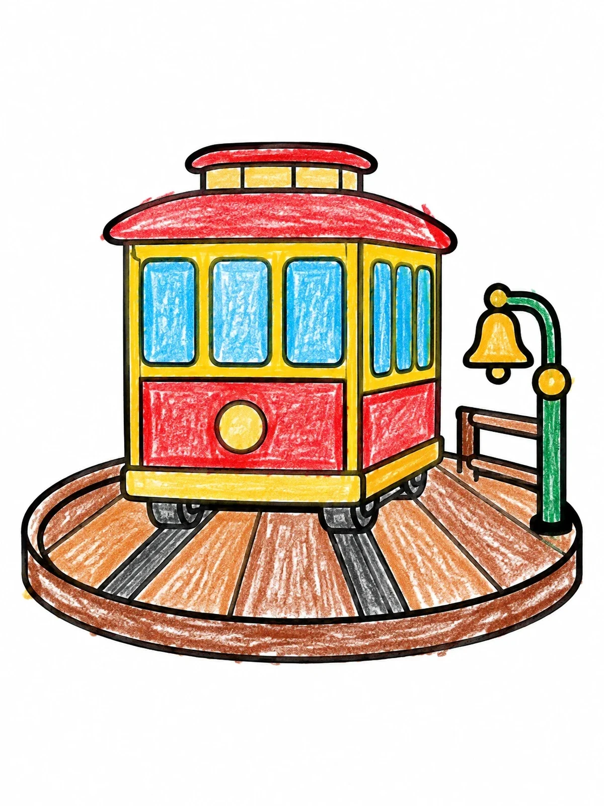 Colored example of the Cable Car On Turntable coloring page