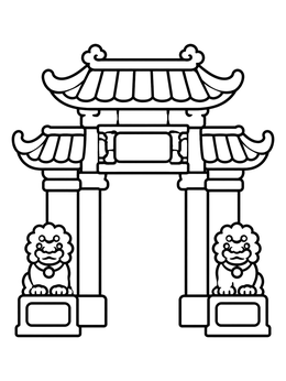 Free printable Chinatown Dragon Gate With Guardian Lions coloring page