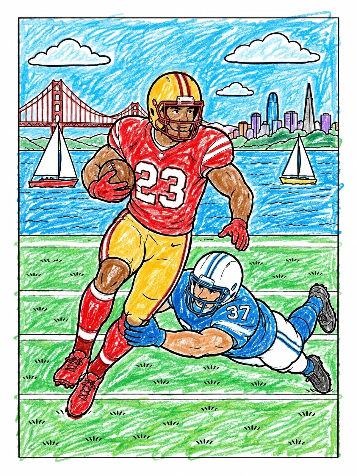 Colored example of the San Francisco Bay Football Tackle coloring page