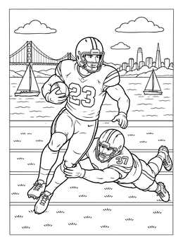 A dynamic football action scene by the bay in this san francisco coloring page.