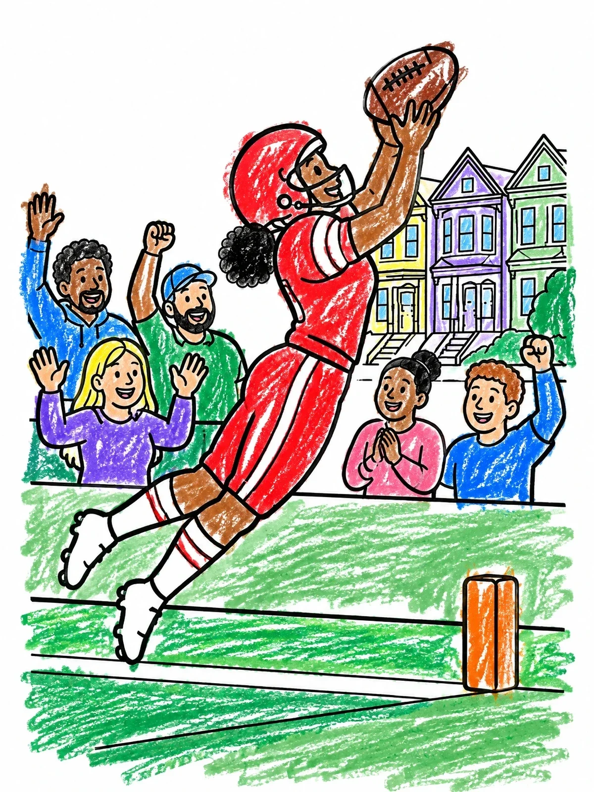 Colored example of the Touchdown Catch By Victorian Houses coloring page