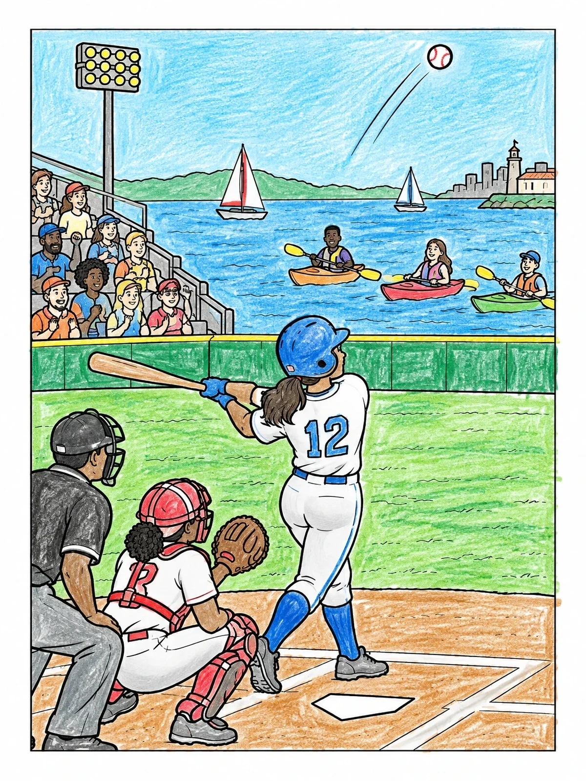 Colored example of the Waterfront Baseball Splash Hit coloring page