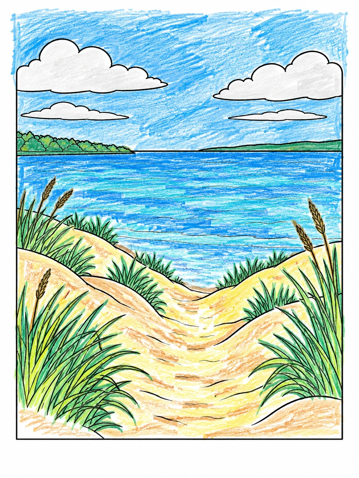Colored example of the Sand Dunes By The Lake coloring page