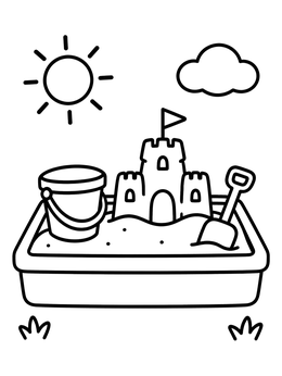 Free printable Sandbox With Sandcastle And Toys coloring page