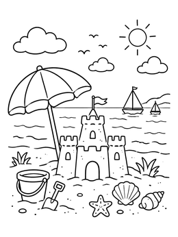 Free printable Sunny Sandcastle At The Beach coloring page