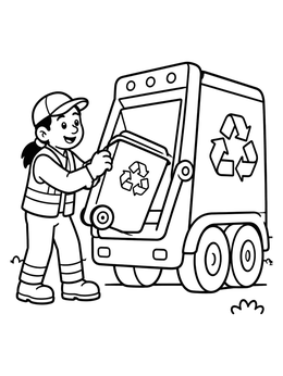 Free printable Sanitation Worker Emptying Recycling Bin coloring page