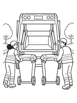 Free printable Sanitation Workers And Garbage Truck coloring page