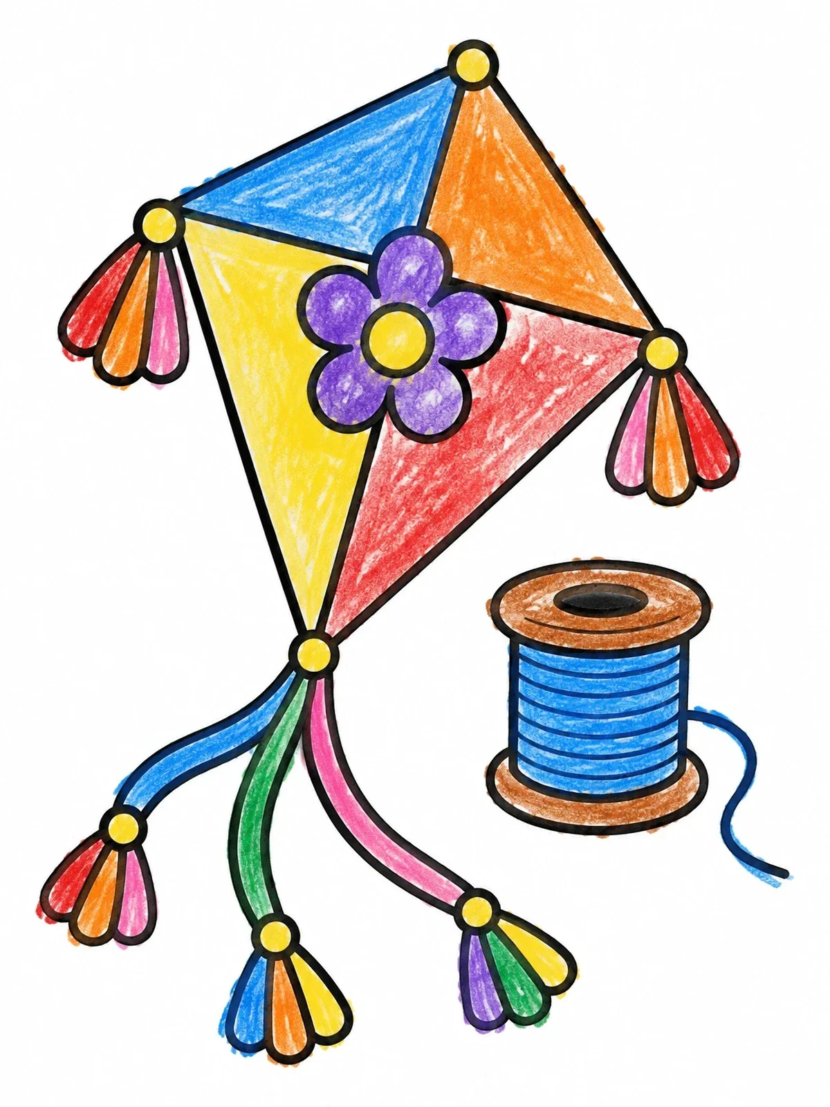 Colored example of the Festival Kite With Thread Spool coloring page