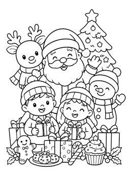 Free printable Santa And Friends Christmas Celebration coloring page
