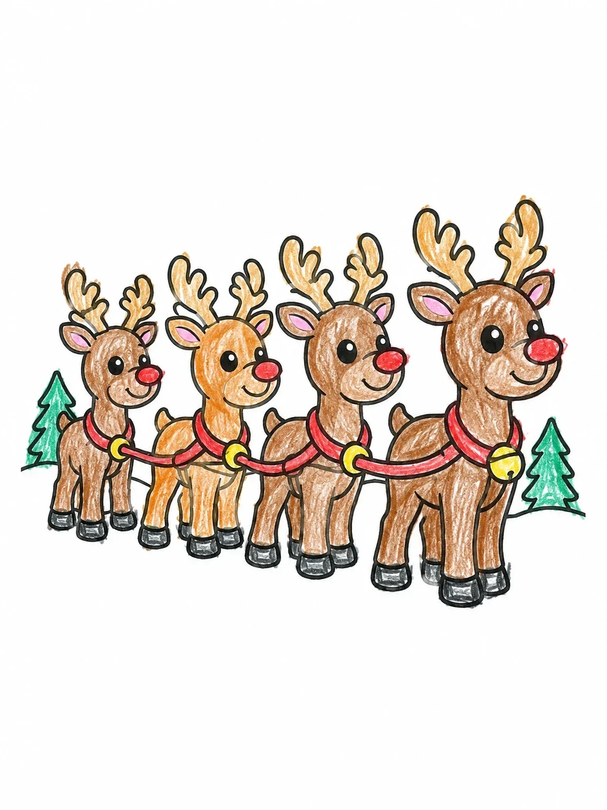Colored example of the Cute Reindeer Team In Harness coloring page