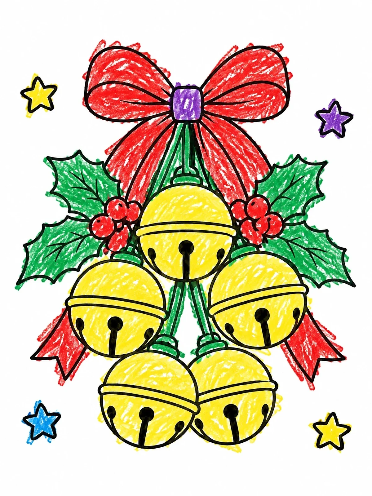 Colored example of the Festive Jingle Bells With Ribbon coloring page