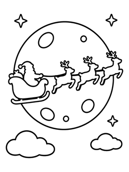 Free printable Santa Flying Past The Moon coloring page