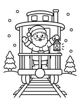 Free printable Santa On The Christmas Train Caboose coloring page