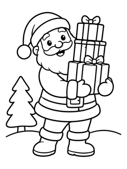 Free printable Santa Carrying A Stack Of Presents coloring page