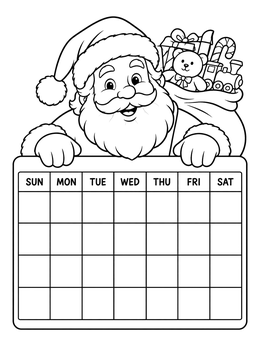 A smiling Santa Claus looks over an empty grid on this december coloring page.