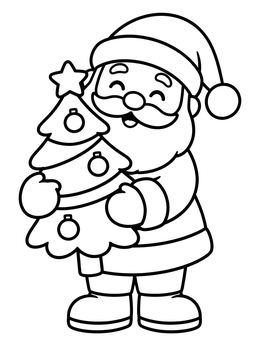 Free printable Santa Claus Holding A Christmas Tree coloring page