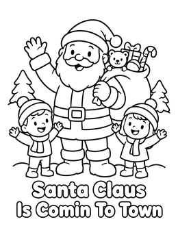 Free printable Santa Claus With Happy Children coloring page
