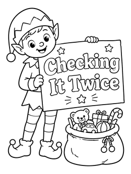 Free printable Cute Christmas Elf Holding List Sign coloring page