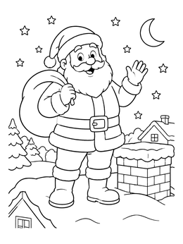 Free printable Santa Claus On Snowy Rooftop coloring page