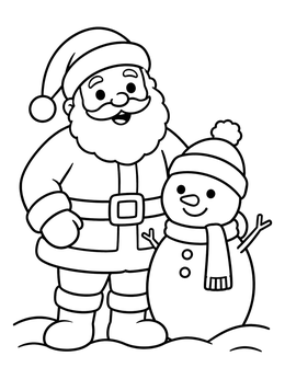 Free printable Santa Claus Beside Friendly Snowman coloring page