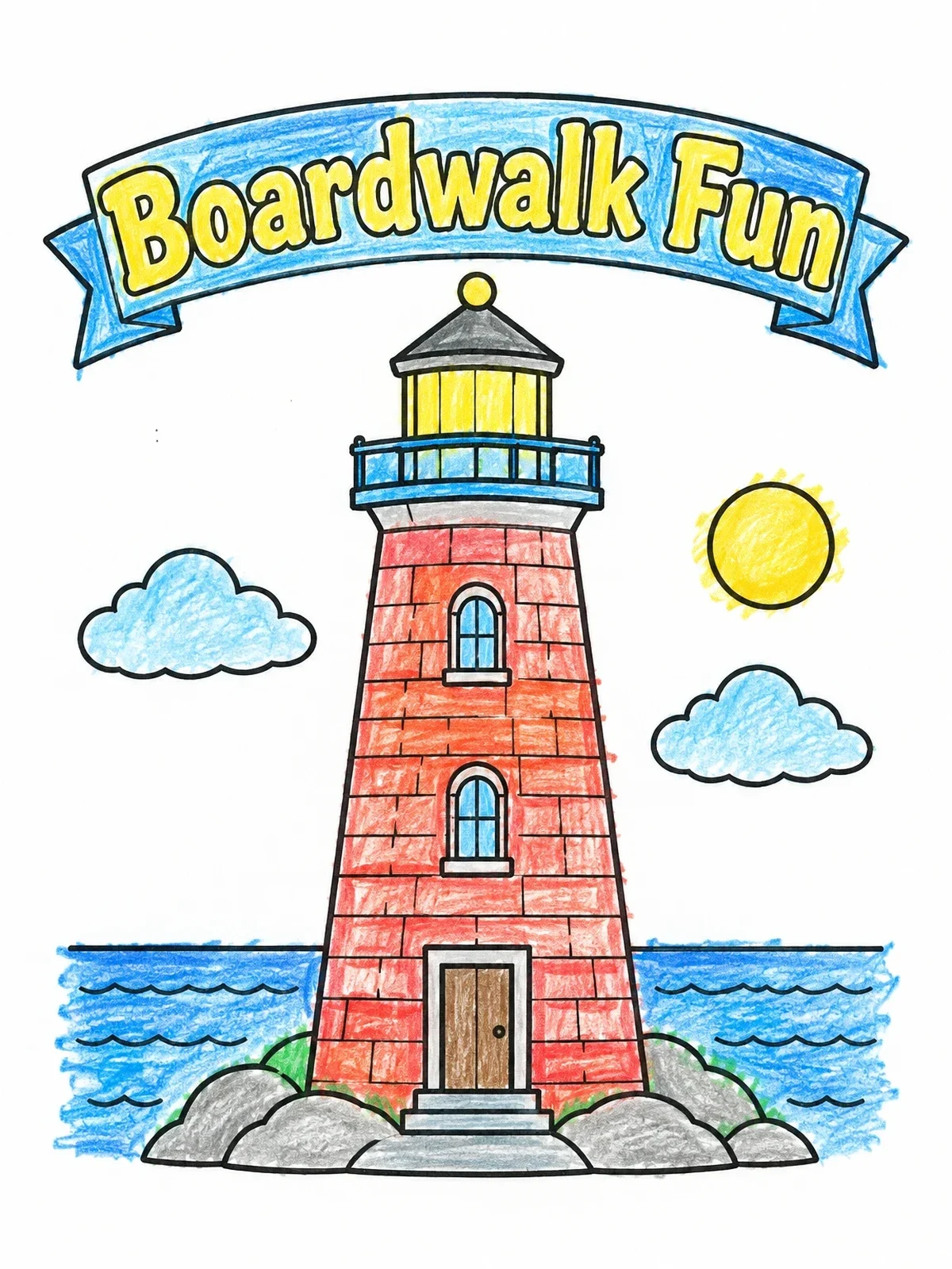 Colored example of the Santa Cruz Coastal Lighthouse coloring page