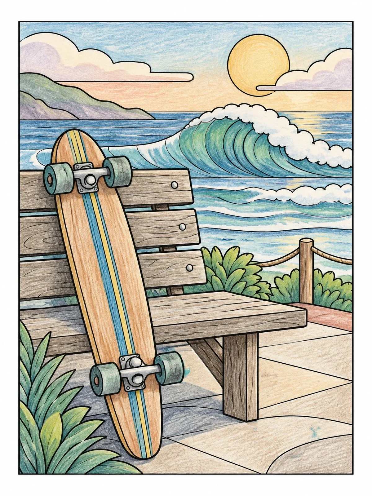 Colored example of the Longboard By Coastal Boardwalk coloring page