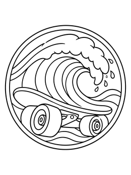 Free printable Ocean Wave And Skateboard Emblem coloring page