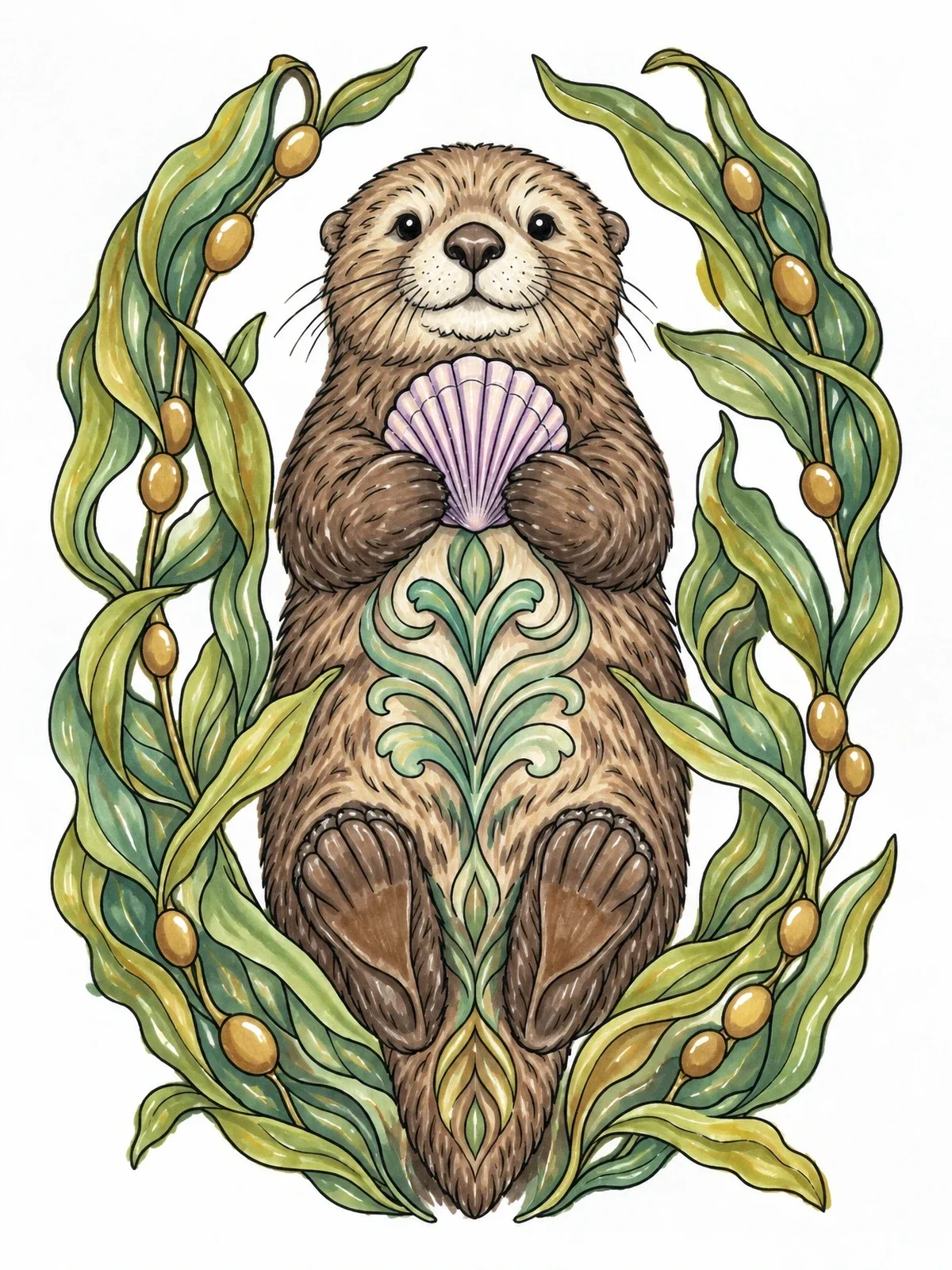 Colored example of the Sea Otter Floating In Kelp coloring page