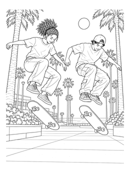 Free printable Teenagers Skateboarding By The Beach coloring page