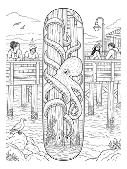 Free printable Santa Cruz Wharf Skateboard Art coloring page