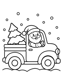 Free printable Santa Driving A Christmas Pickup Truck coloring page